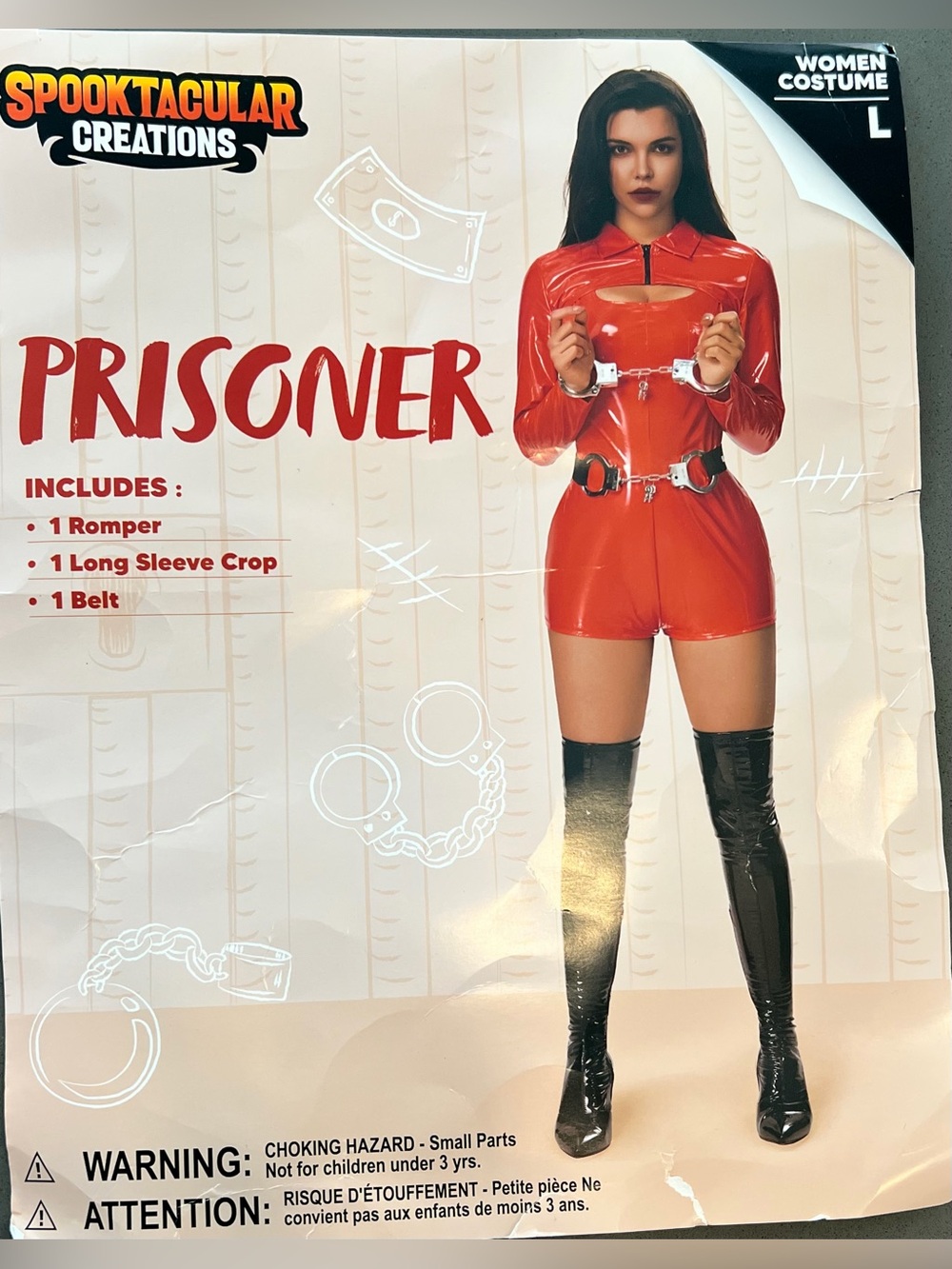 Spooktacular Creations Prisoner Costume Large Orange Romper Inmate Cosplay